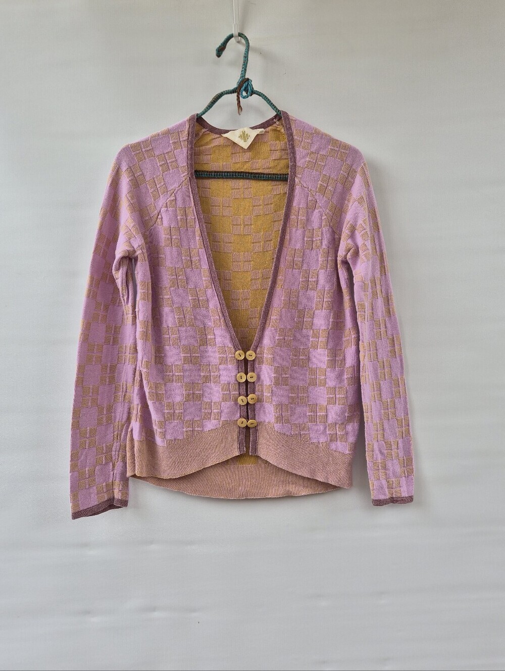 Anthropologie HWR Cardigan S Eclectic Grandpa Whimsigoth Y2K Checkered Sweater